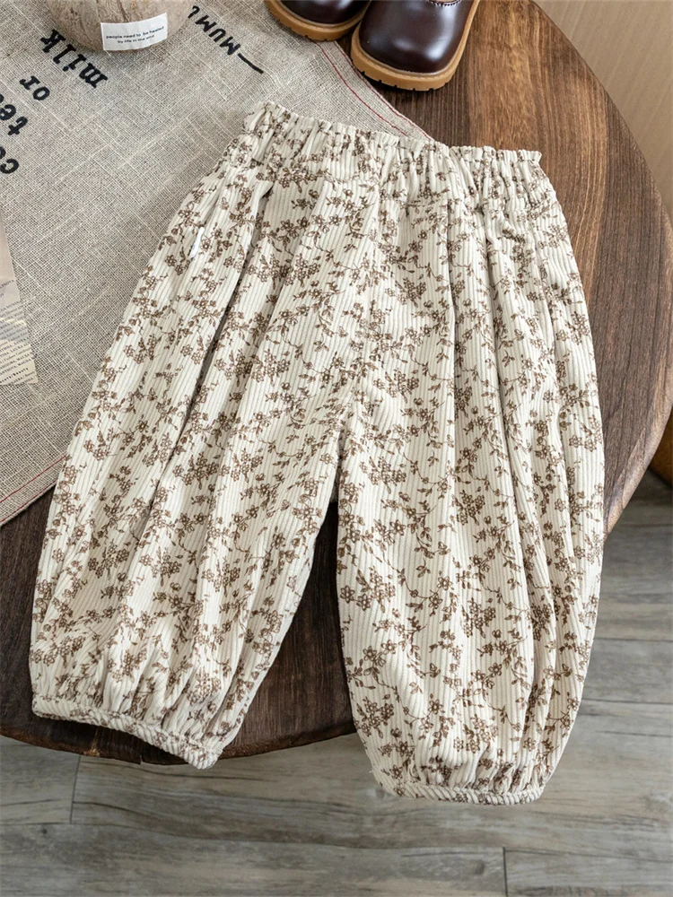 春 Faion キッズガールズルーズカジュアルパンツアウターウェア花柄プリント新しい Sle ベビー韓国語バージョン長ズボン