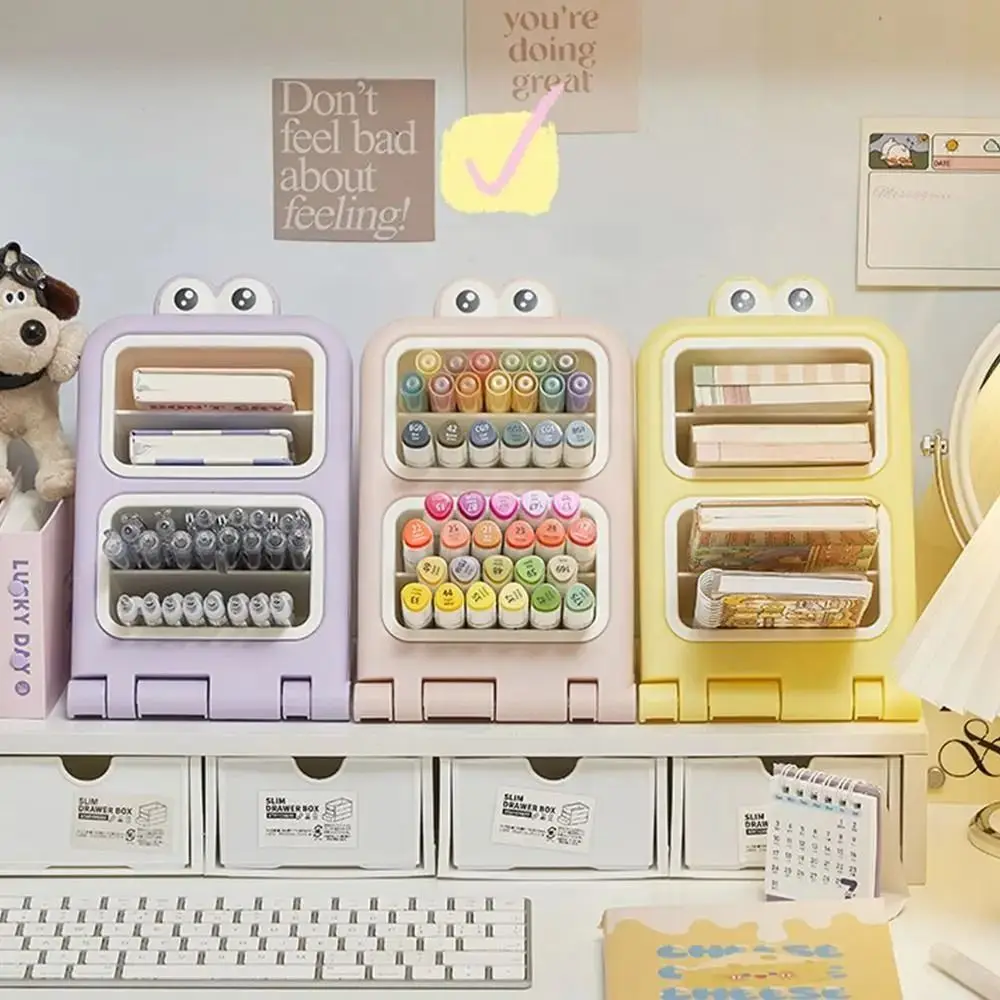 

Removable Desktop Slanting Organizer Large Capacity Cartoon Slanted Pen Holder Colorful Angled Design Brush Storage Container