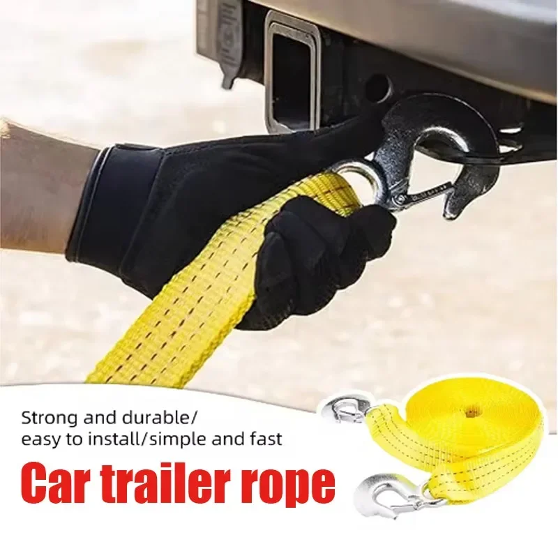 1 Pcs 5 Ton Trailer Rope Towing Pull Rope  Hooks 4M Car Tow Cable Heavy Duty  Strap Hooks Van Road Recovery Car Accessories