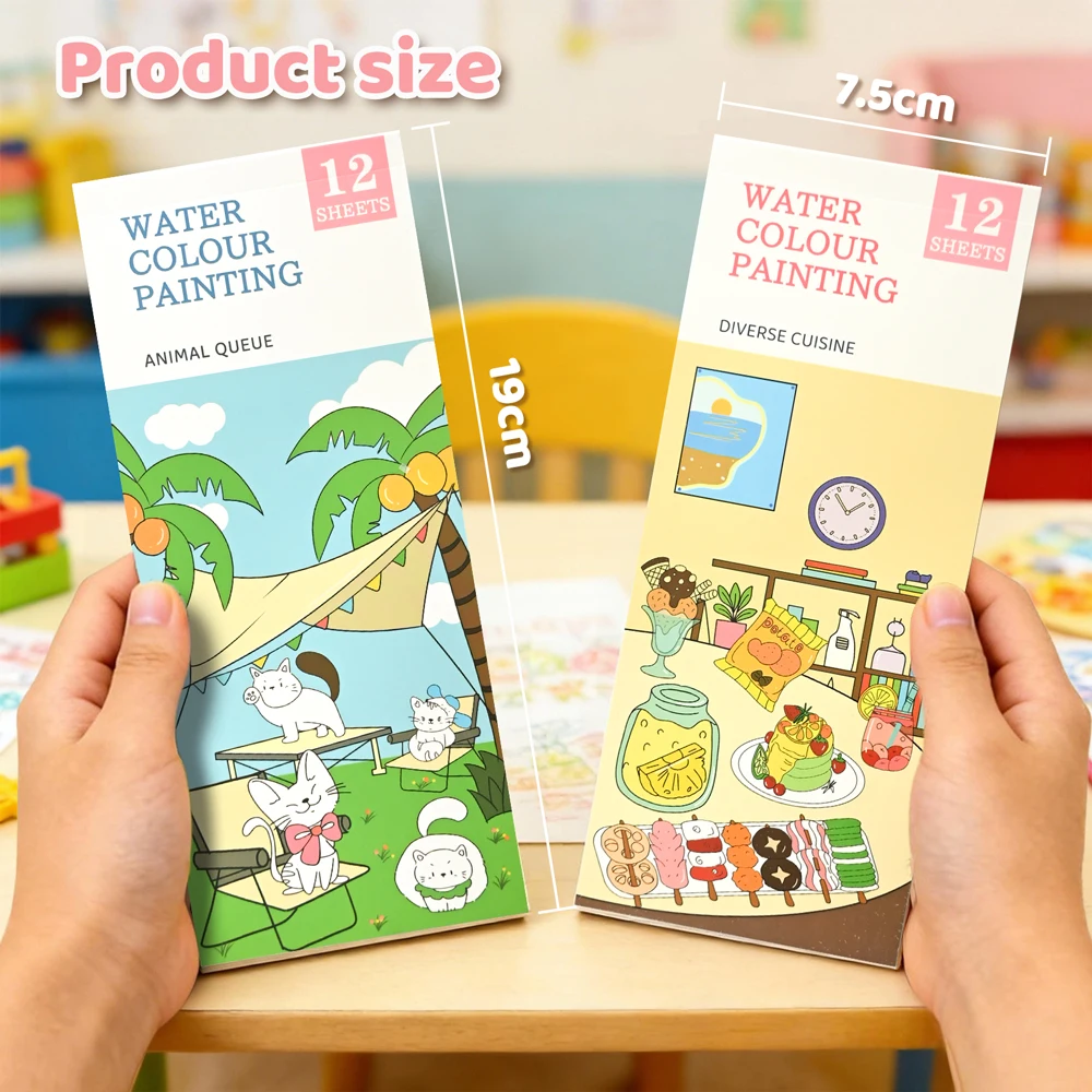 

Portable Watercolor Painting Book 12 Sheets Coloring Book With Paint Brush Gouache Book Kids Graffiti Picture Drawing Stationery
