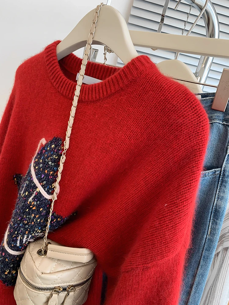 Autumn Winter Lazy Style Long Sleeve Sweater Women O-neck Pullovers Tops Solid Color Loose Casual Knitted Sweater