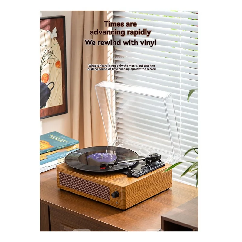B48A Bluetooth Enabled Vinyl Record Player Retro Vintage Turntable Phonograph Wooden Audio Player Multi-Functional Design