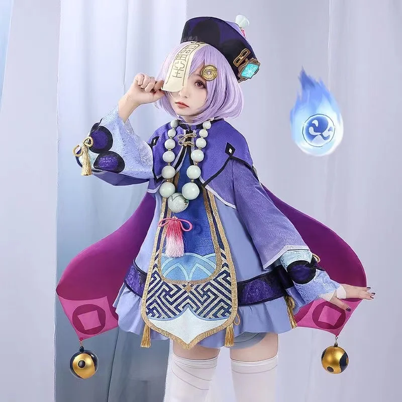 Game Genshin Impact Project Qiqi Cosplay Costumes Anime Figure Vestido Zombie Girl Dress Halloween Costumes for Women Suit Wig