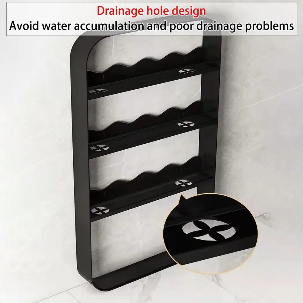 Wall-Mounted Bathroom Shelf No Drilling 2 Layers Shelves Cosmetic Storage Rack Kitchen Seasoning Bottle Racks Closet Organizer