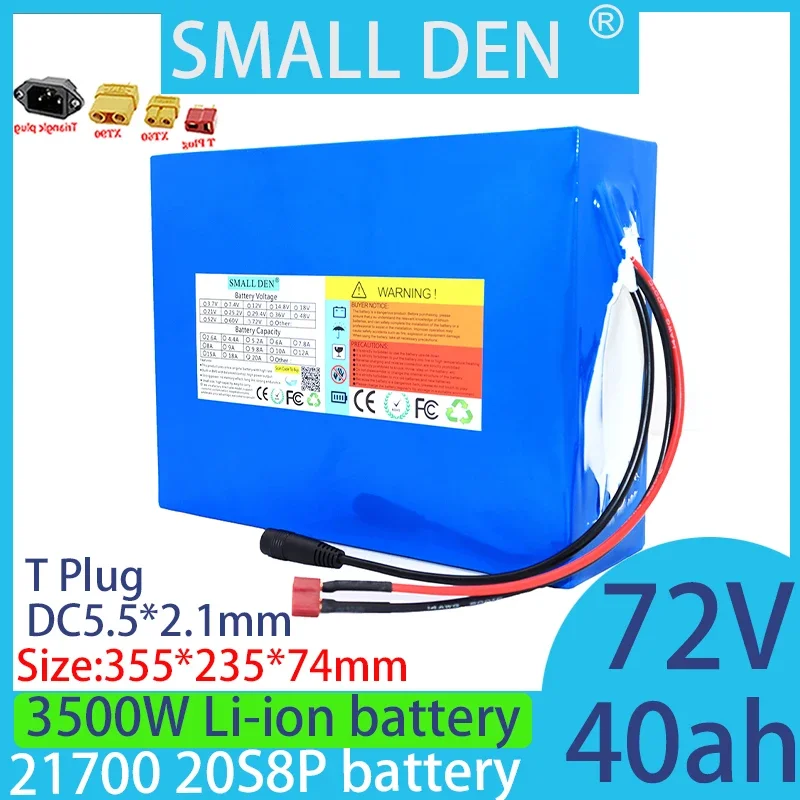 

72V 40Ah Lithium Battery Pack 20S8P 21700 50A BMS 1500W 2500W 3500W High Power High Quality Battery Pack+84V 2A 3A charger