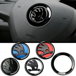 Car Steering Wheel Decorative Stickers Black Emblem for Skoda Karoq Octavia A5 A7 Superb Fabia Kodiaq RS Yeti Rapid Accessories