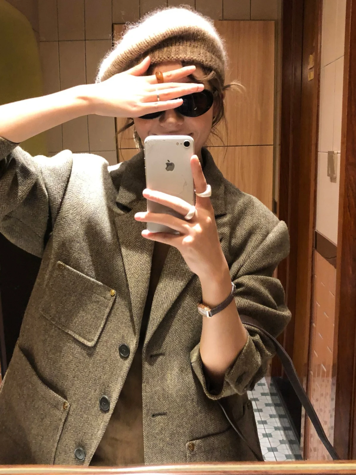 Soolrok Women's Woolen Suit Jacket Berlin Magazine Plaid Versatile Long Sleeve Business Casual Fashionable Outerwear