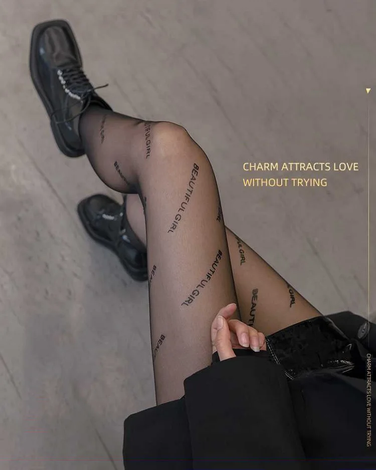 Sexy Damen-Strumpfhose Transparente Strümpfe mit Buchstabendruck Modische Damenstrümpfe mit Aufdruck CTW032 – Detail 1