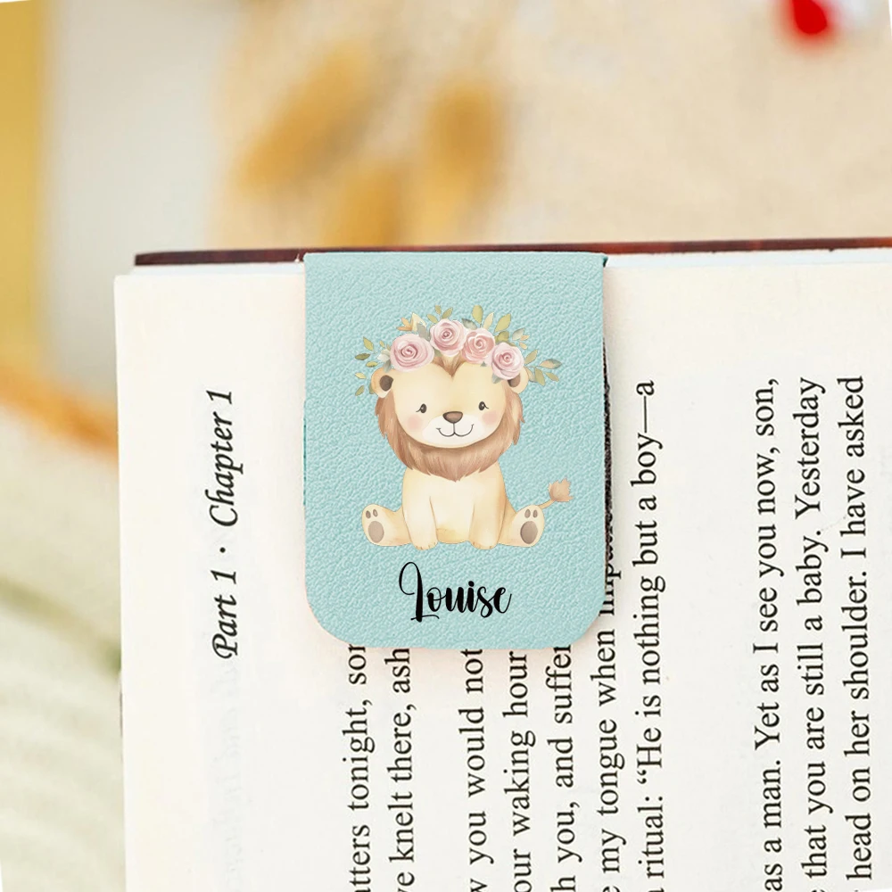 1PC Cool Little lion Customizable Text Print Aqua Blue Leather Book Mark For School Supplies view 3