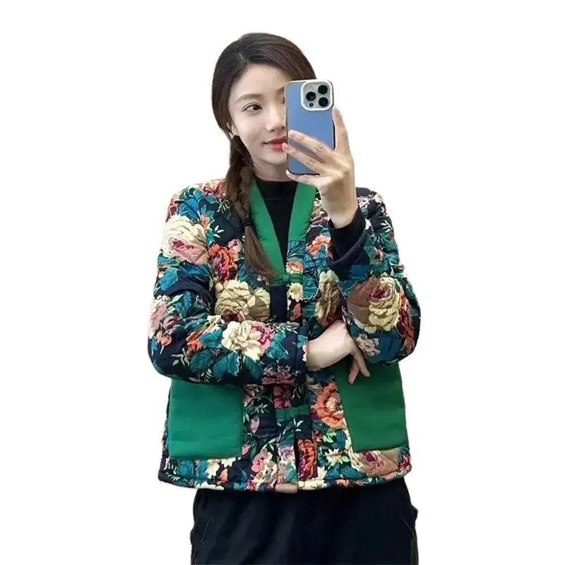 (Lining cloth) Thickened Winter New Korean Version Of Loose Plus-Size Printed Collar Fashion Women's Casual Cotton-Padded Clothe