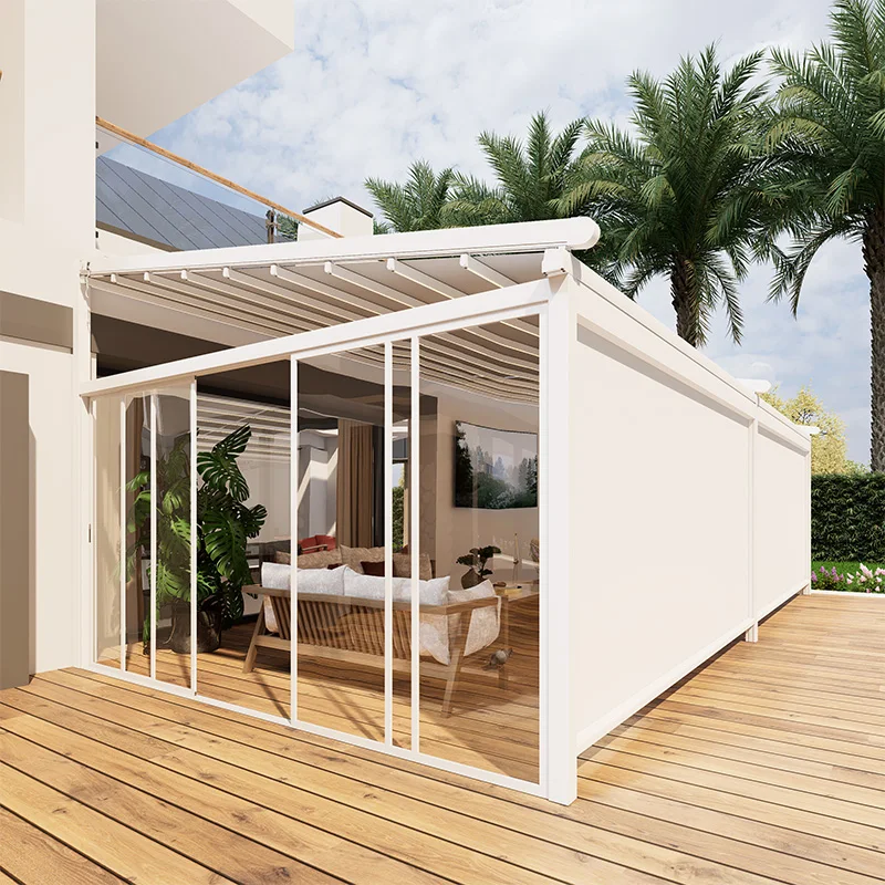 Patio Folding Roof Awning Waterproof Outdoor Gazebo Aluminium Sunroom PVC Roof Pergola Aluminum Alloy Customized Size