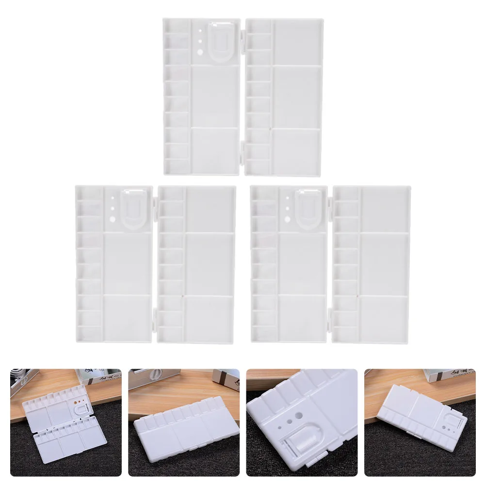 3pcs Folding Watercolor Pigment Box Plastic Art Paint Boxes Color Mixing Plates Durable Easy Clean Compartments Color Box Empty