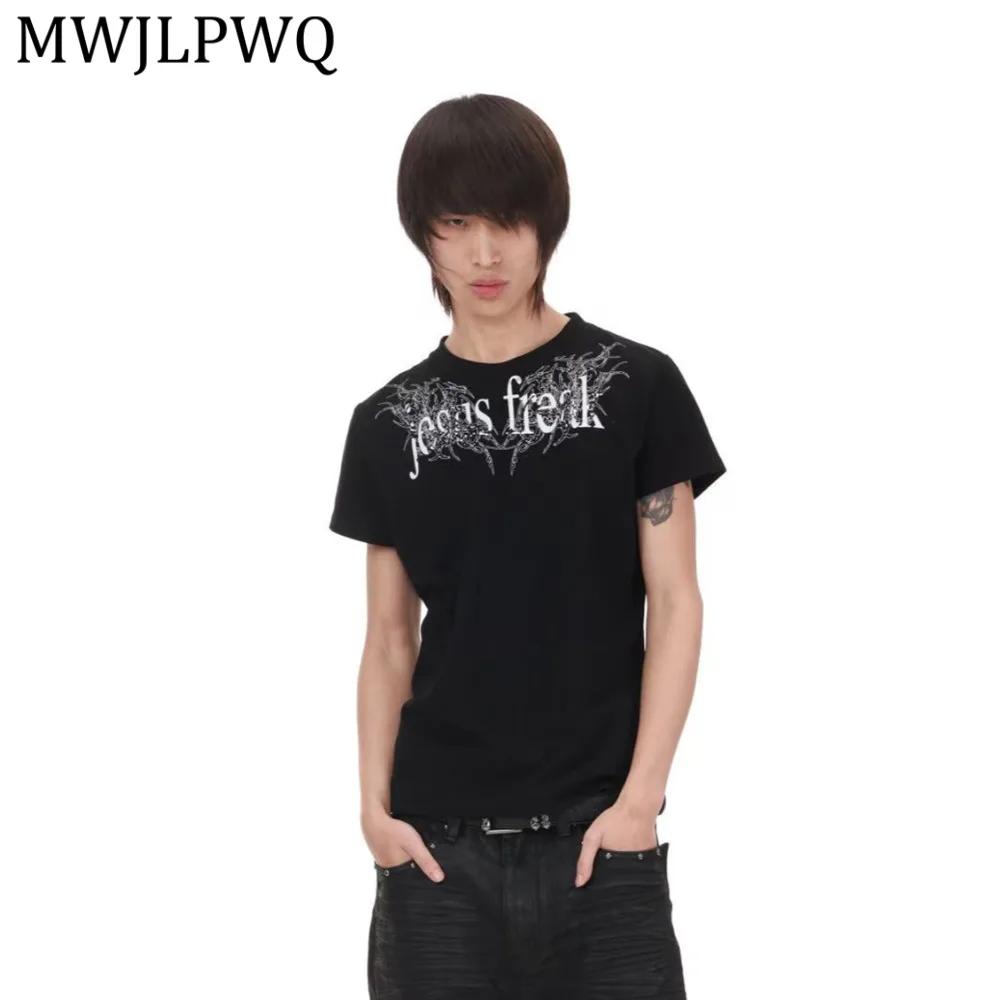 

MWJLPWQ Gothic Print Round-Neck T-Shirt For Men And Women High Street Short Sleeve Slim-Fit Hiphop Summer Top 2026 Fashion 14484