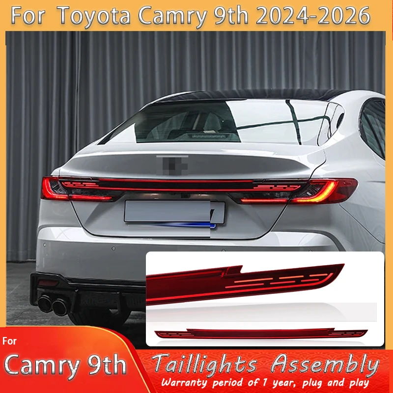 

Светодиодные сквозные задние фонари для Toyota Camry 9-го поколения 2024-2026: LED DRL, последовательные указатели поворота, фонари заднего бампера