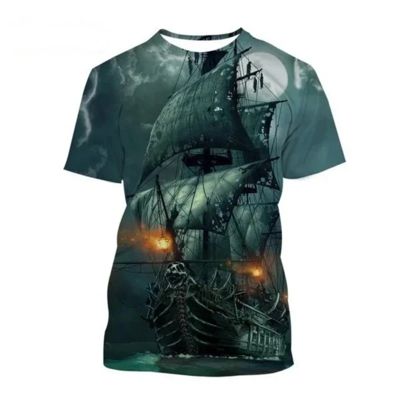 

Summer Fashion Pirate Ship 3D Print T-shirt Casual Street Round Neck Short Sleeve Tops Hip Hop Harajuku Oversized T Shirt