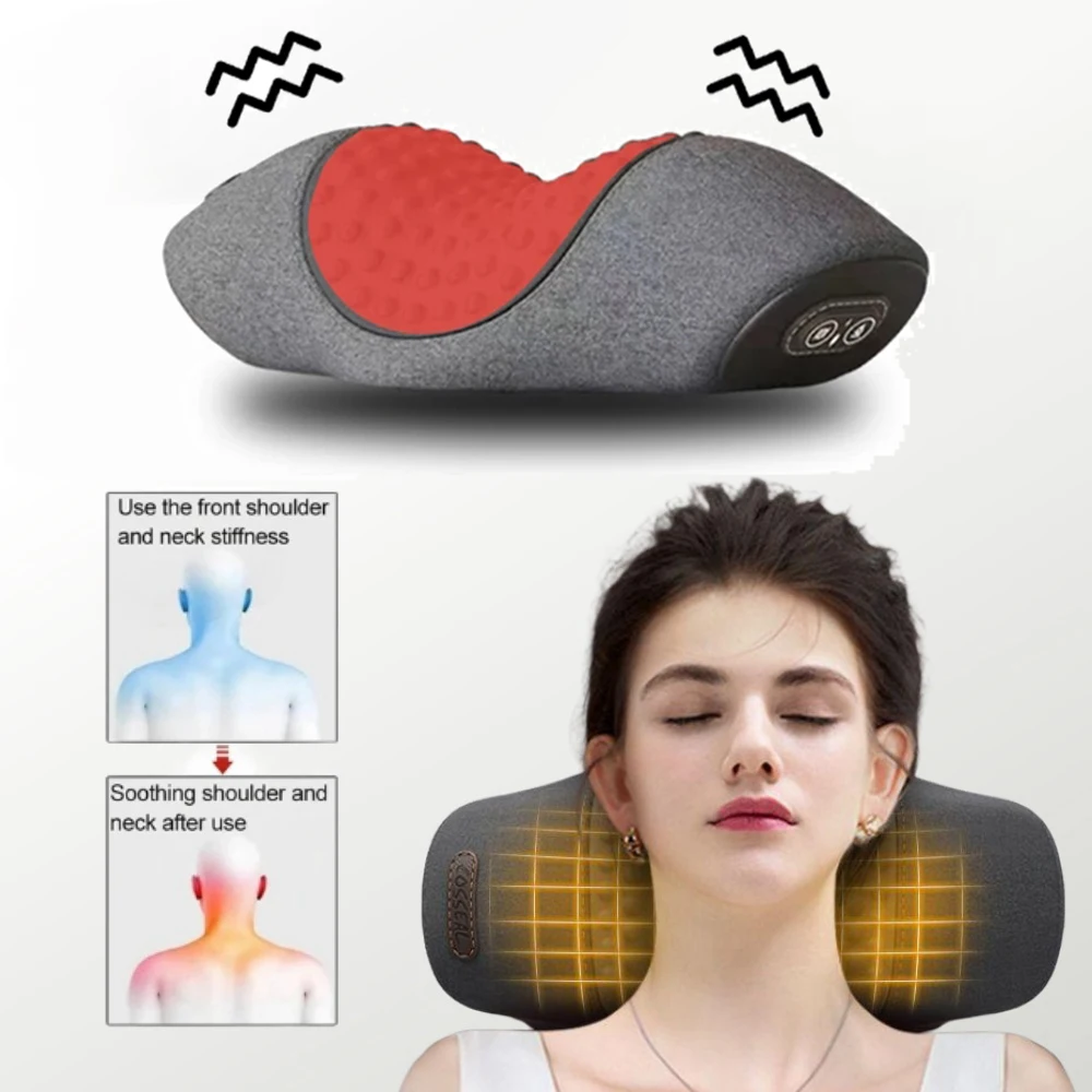 Electric Neck Massage Pillow Cervical Traction Device Heating Vibration Massage Shoulder Hot Compress Relax Muscle Improve Sleep