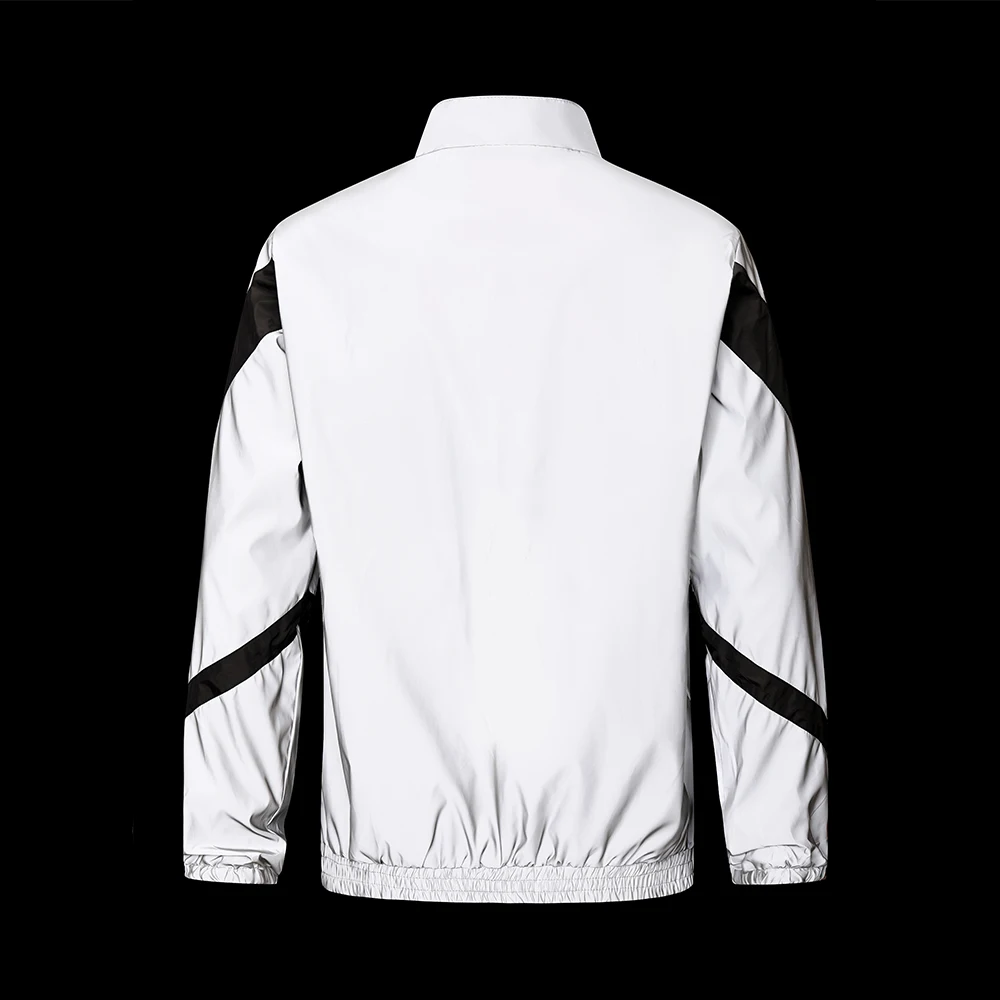 Night Reflective Jacket Men's Spliced Stand Collar Outdoor Running Cycling Luminous Safety Autumn Coats Hip-hop Dance Streetwear