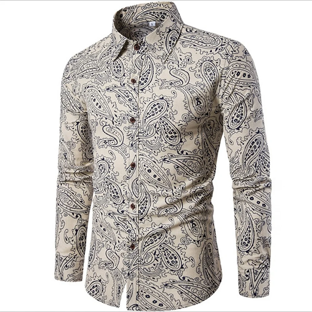 

Autumn Cashew Flower Shirt Casual Men's Shirt Fashion Long Sleeve Shirt Man Ethnic Style Graphic 3d Print Holiday Men Clothing