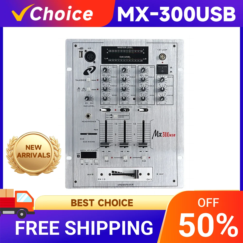 MX300 Professional 3-Channel Digital Audio DJ Mixer and Mixing Console with BPM Counter VCA Control EQ Scratch-Resistant