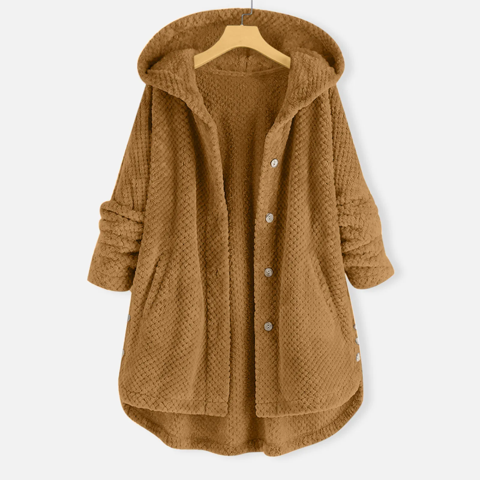 Autumn Winter Coat Women Warm Coat With Pocket  Wool Jacket Female Plush Coat Hooded Jacket New Women\'s Coats Solid Color Jacket