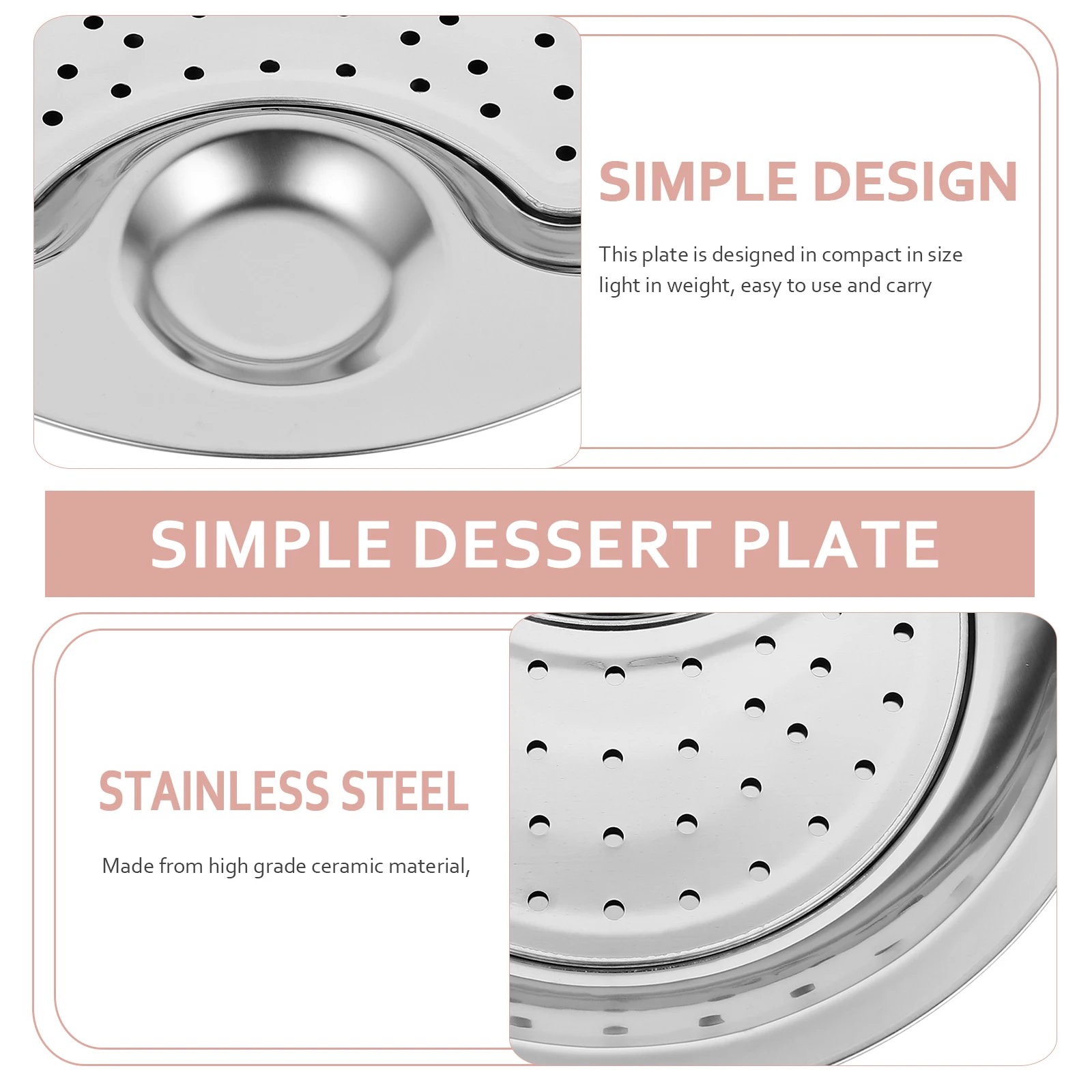

Stainless Steel Dumpling Plate 26cm Anti-Skid Draining Dish with Vinegar Sauce Saucer Serving Dumplings Snacks