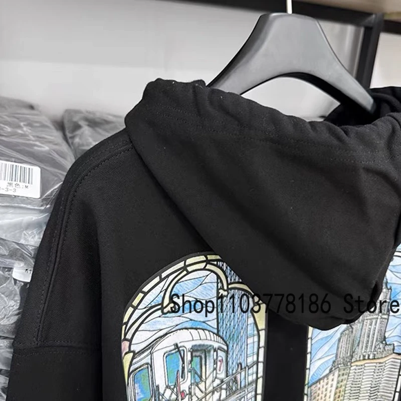 Who Decides War Hooded Sweatshirts Animation City Architecture Letter Printed Pullover Couple Autumn Winter New WDW Hoodie