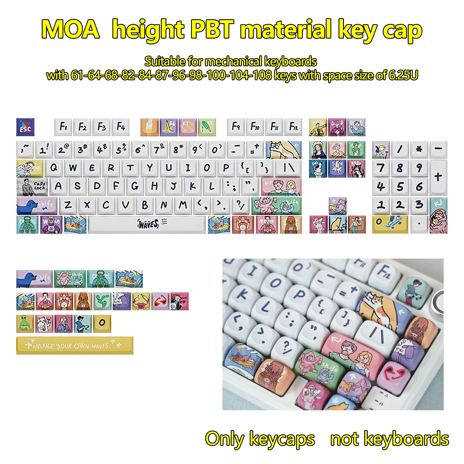 137 Keys Rainbow color MOA Keycaps DIY Double Shot Key caps 6.25U 2U for MX 61/84/98/104 English Mechanical Keyboard