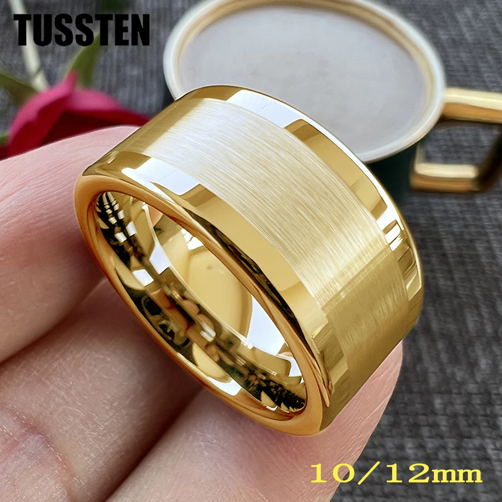 Dropshipping TUSSTEN 10/12MM polerowany szczotkowany płaski obrączka wolframowa męska damska pierścionek Comfort Fit