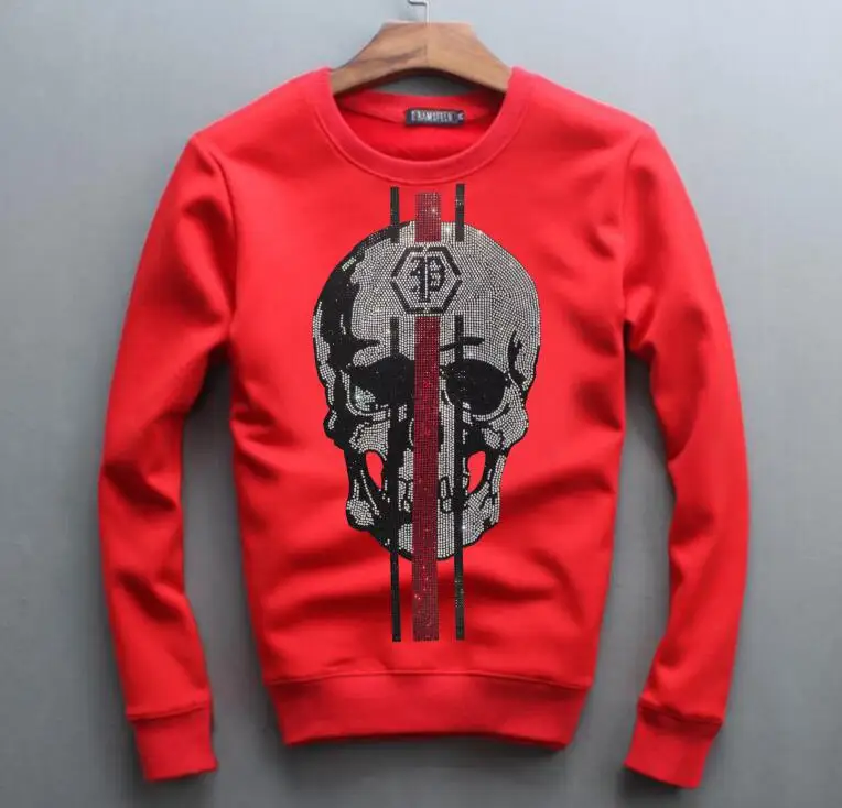 S-4XL Hoodies Men  Streetwear  Anime Skulls  Graphic   Men's  Sweatshirt  Hoodie  Casual Rhinestones Sweatshirts Clothing