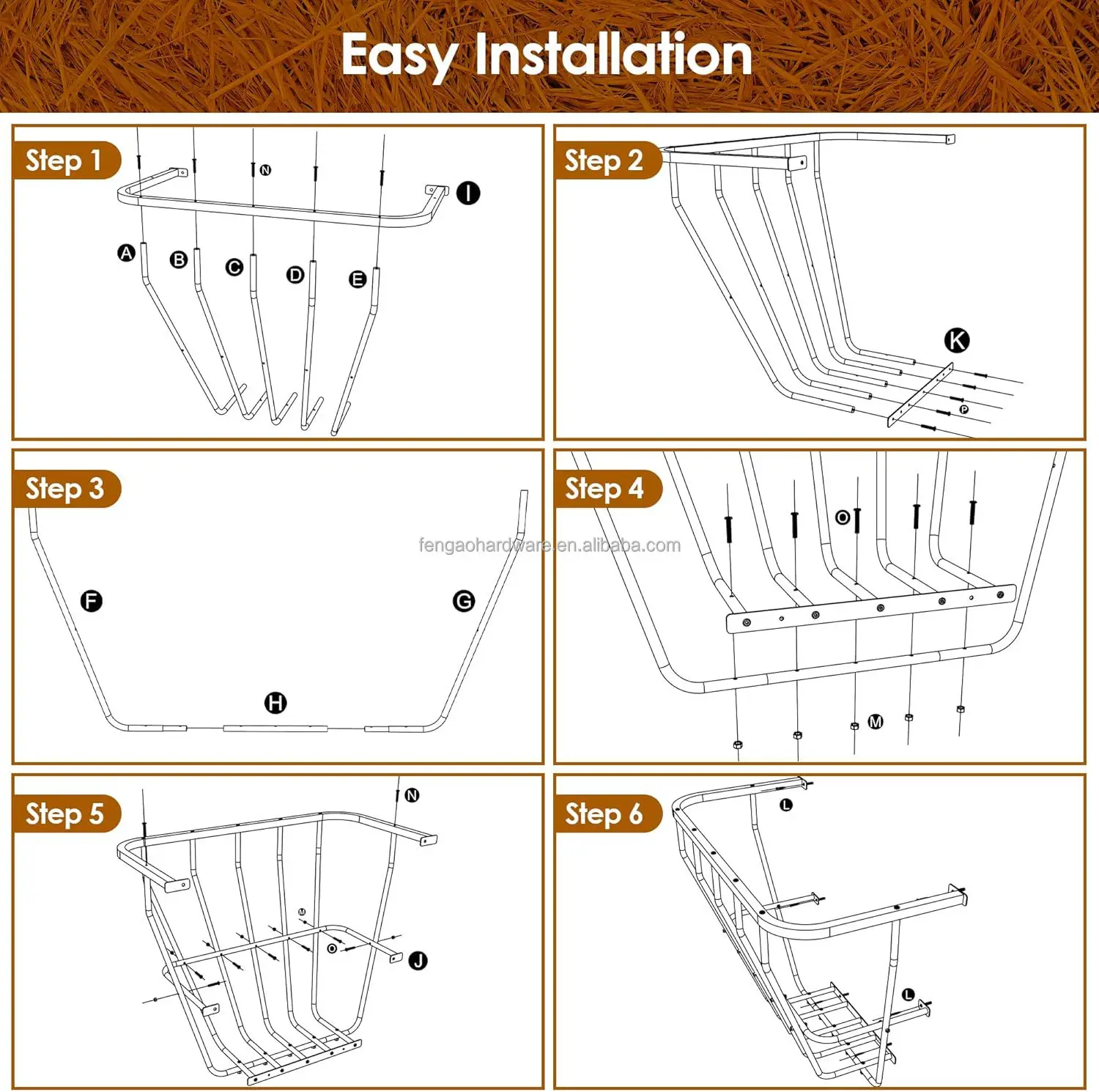 وحدة تغذية القش الحديدية المجلفنة 2 في 1 لتخزين الحبوب المثبتة على الحائط للأغنام/الخيول/الماشية #5