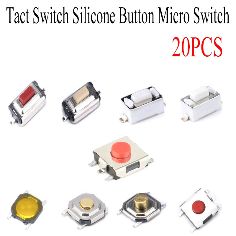 20 SZTUK Przełącznik taktowy Silikonowy mikroprzełącznik 6 * 6 * 2,5 mm 3x6x4,3 mm 2Pin 3x6x2,5 mm 4 * 4 * 1,5 mm SMD 4 stopy 6 * 6 * 3,1 mm 5 stóp