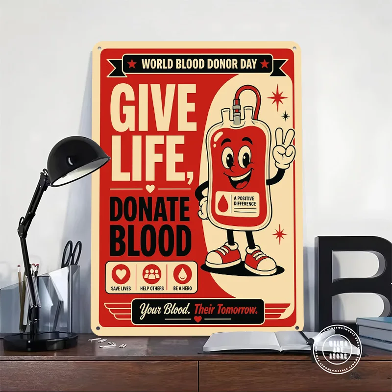 World Blood Donor Day | Blood Donation 3D Printed Texture Poster Personalized Wall Art Retro Metal Tin Signs for Decoration Room