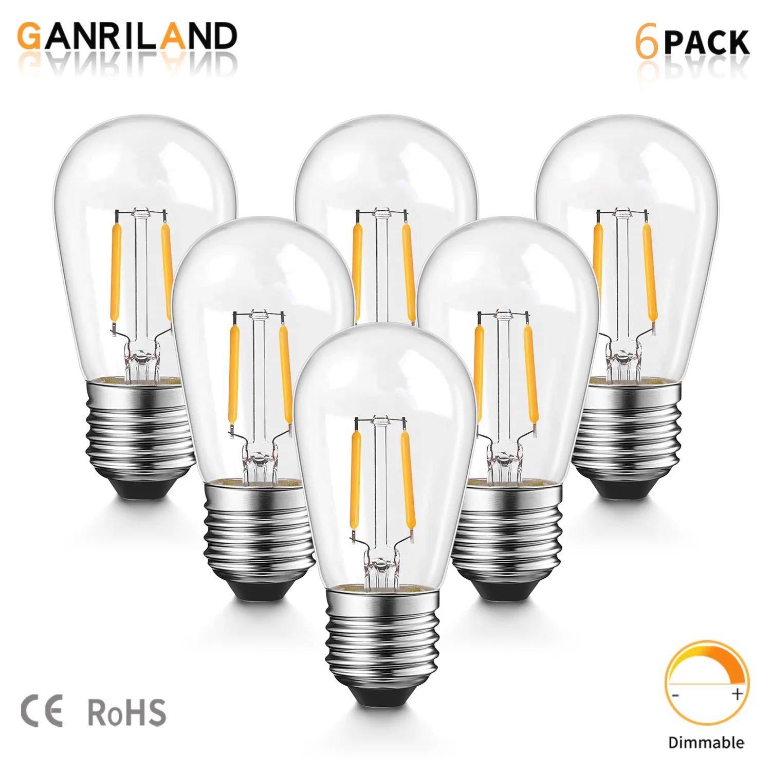 

6PCS S14 E27 LED Filament Warm White Bulbs ST45 1W Vintage Dimmable Light Bulb Replaces 10Watt 15Watt For Chandelier Home Decor