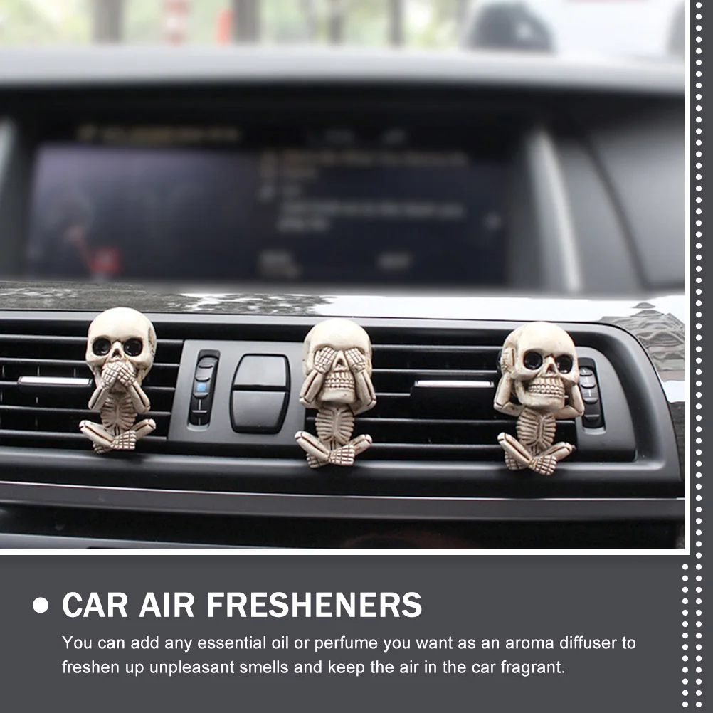 

3pcs Vent Clips Resin Skull Diffuser Essential Oil Air Freshener Halloween Car Decorative Car Aroma Clip Accessories nament