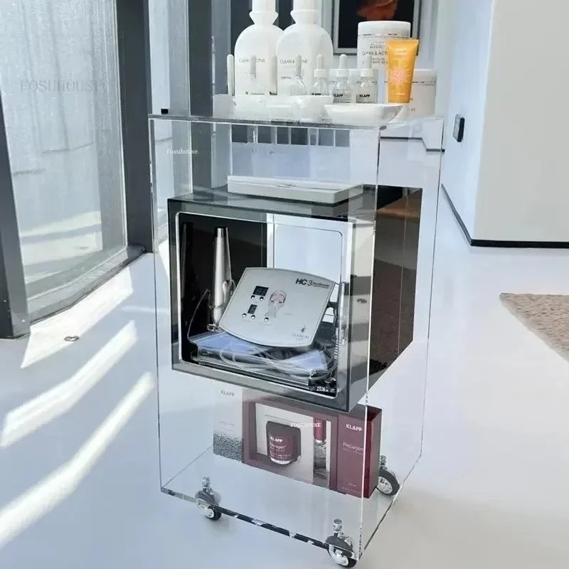 Creative Acrylic Multi-Layer Storage Trolley Beauty Salon Cosmetics Organizer Cart Floor Standing Bathroom Storage Rack