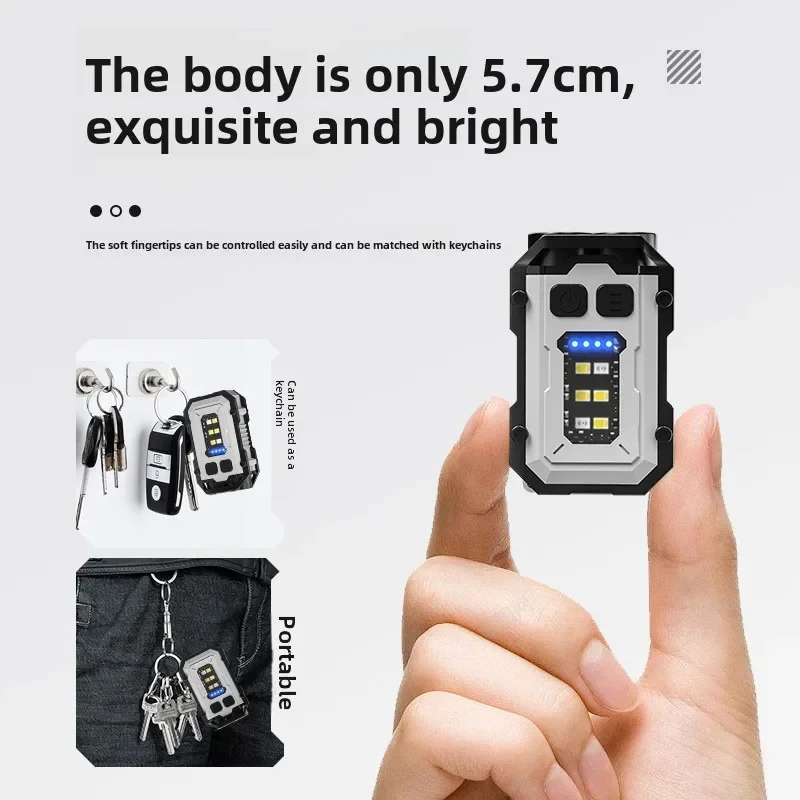 New Keychain Light Type-C Rechargeable Outdoor High Brightness Small Steel Cannon Dual Light Source Strong Light Mini Flashlight