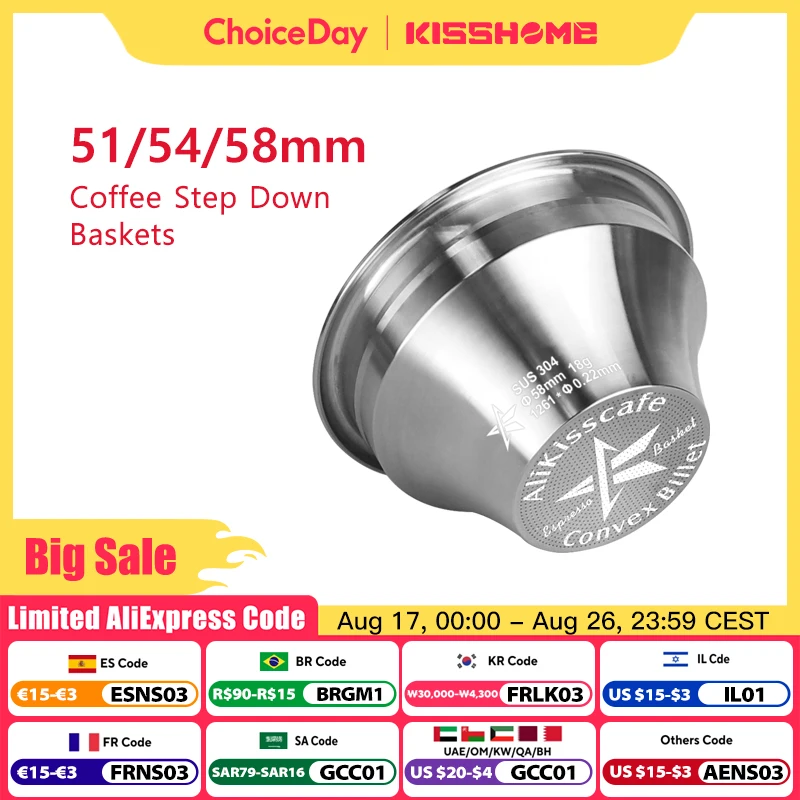 Alikisscafe Step-Down Siebträgerkorb-Set mit variablem Durchmesser 51mm 54mm 58mm Konvexes Billet-Espresso-Zubehör Barista-Werkzeug