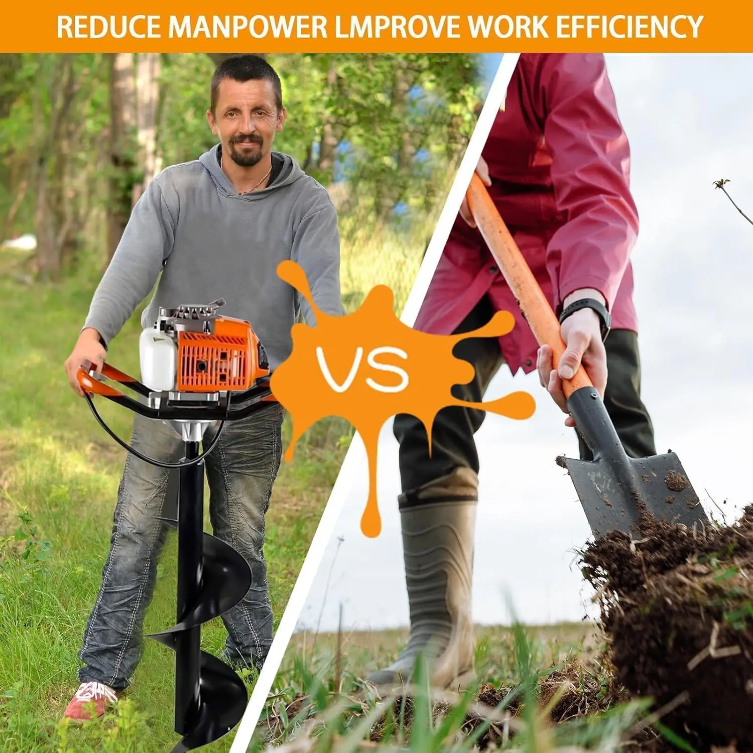 85Cc 2-Stroke Auger Post Hole Digger, Gas Powered Earth Digger With 3 Auger Drill Bits(4"" & 6"" & 8"") + 2 Extension Rods For