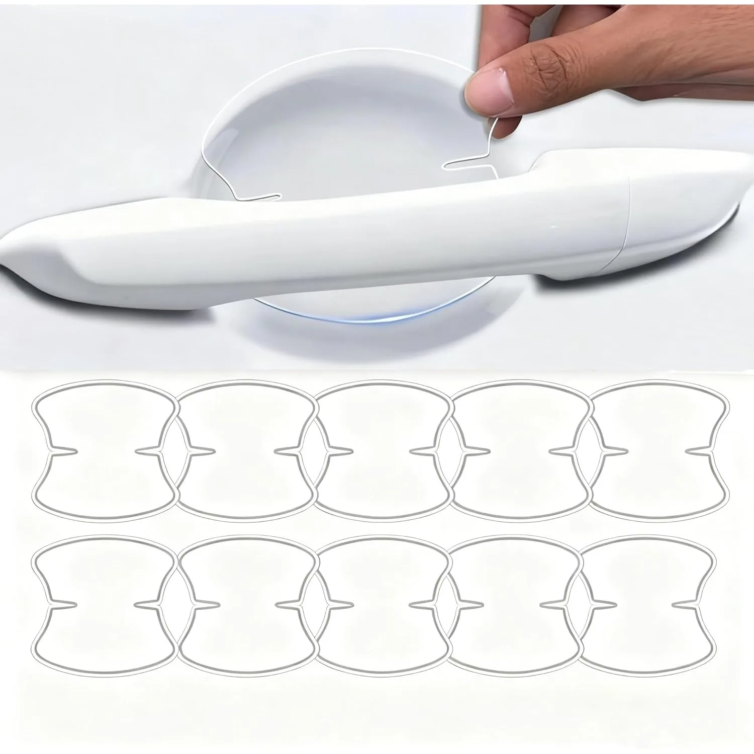 10pcs Car Door Handle Anti Scratch Protective Film Set, Transparent TPU Film, Waterproof and Anti Scratch Protector