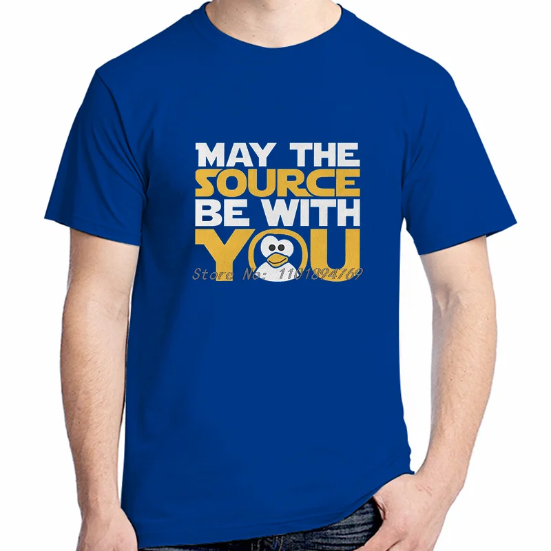 May The Source Be With You Special Cotton T-Shirt Linux Operating System Tux Penguin Summer High Quality Streetwear Mens Clothes - view 2