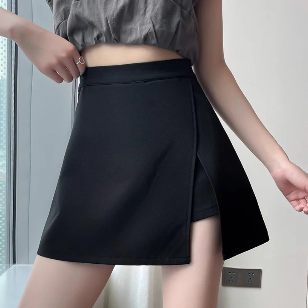 

Ins Slit Women's A-line Skirt Asymmetric Spicy Girl Style Mini Shorts Skirt Y2K Skirt with Safety Shorts Party