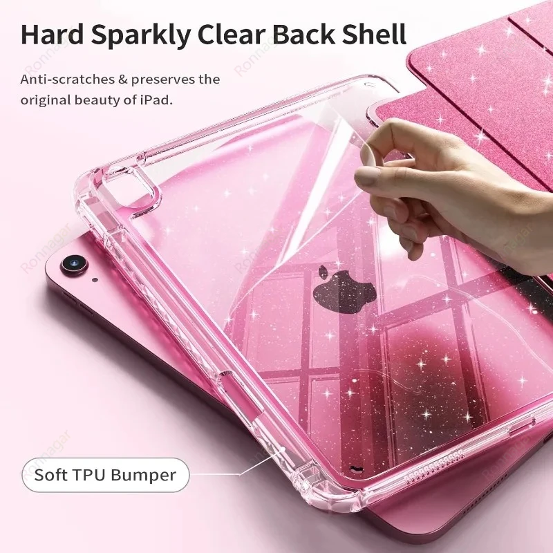 Glittering Sparkly Case for iPad A16 11th Gen 11 Inch 2025 2026 for iPad 12th A19 11'' 10th Gen 10.9'' Funda with Pencil Holder