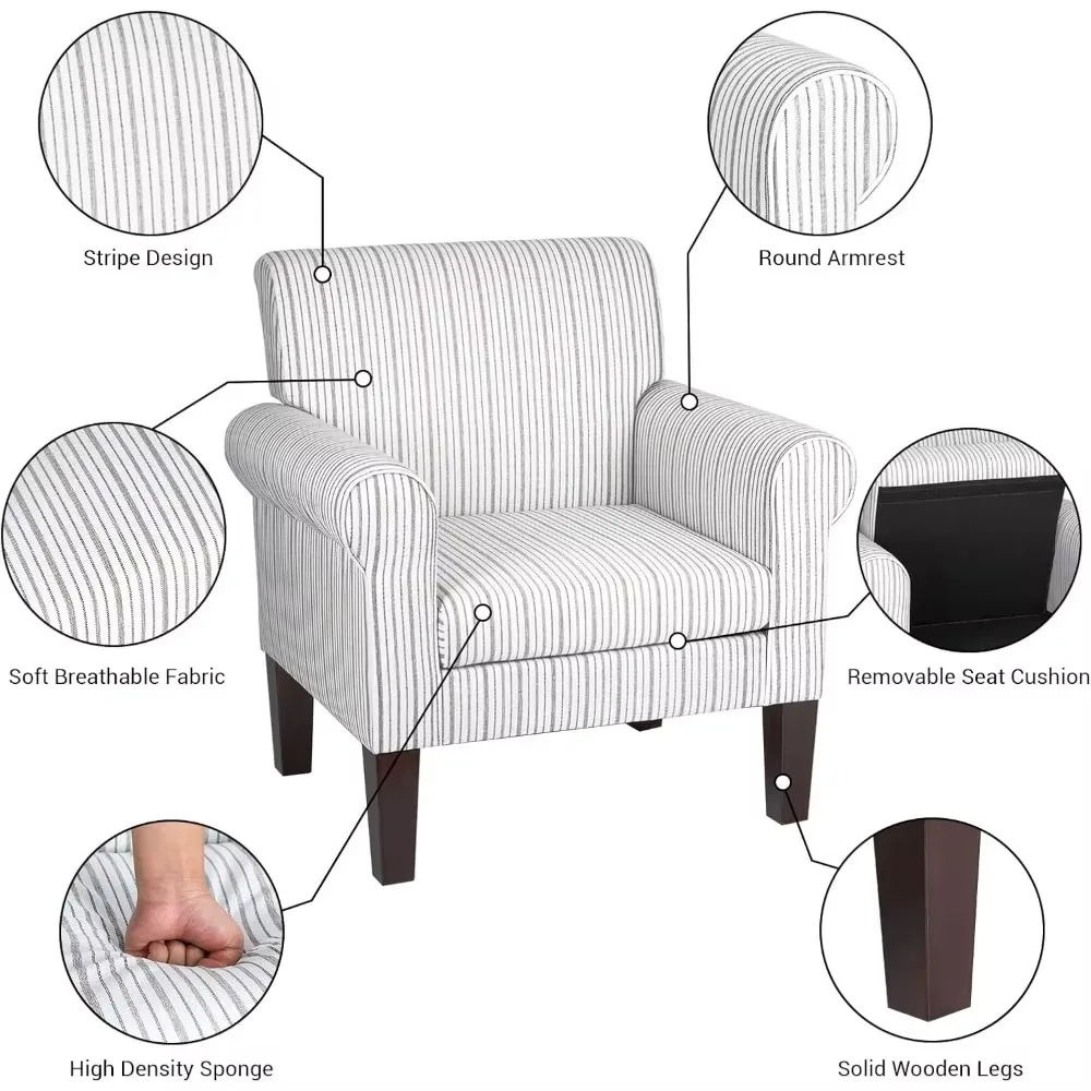 Modern Striped Coffee Chair Comfortable armchair upholstered in linen, comfortable reading armchair with padded seat