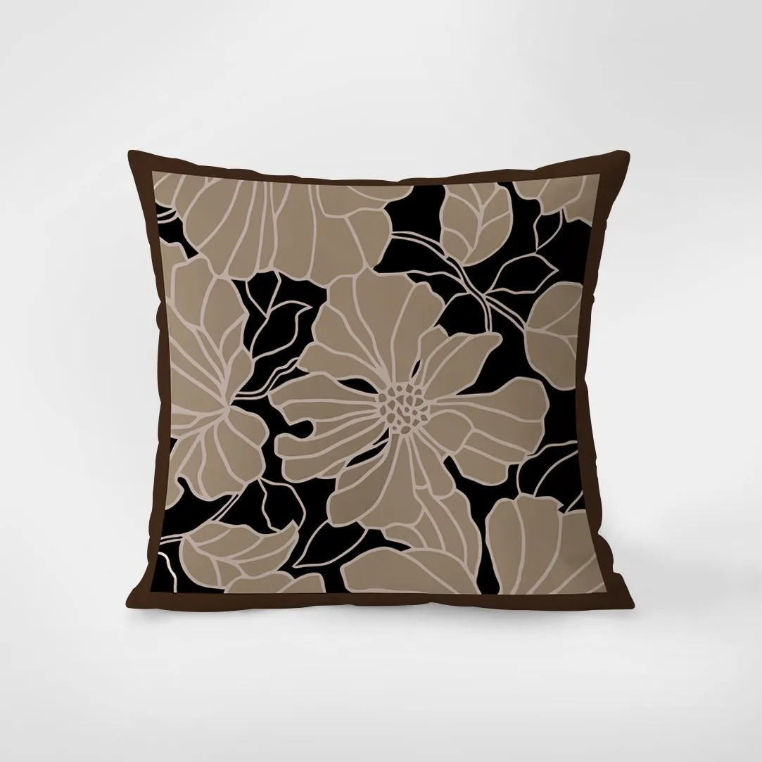 

Modern Floral Peach Skin Pillow Case Black Beige Flower Cushion Cover for Sofa Living Room Bed Decor Luxury Throw Pillowcase 1PC