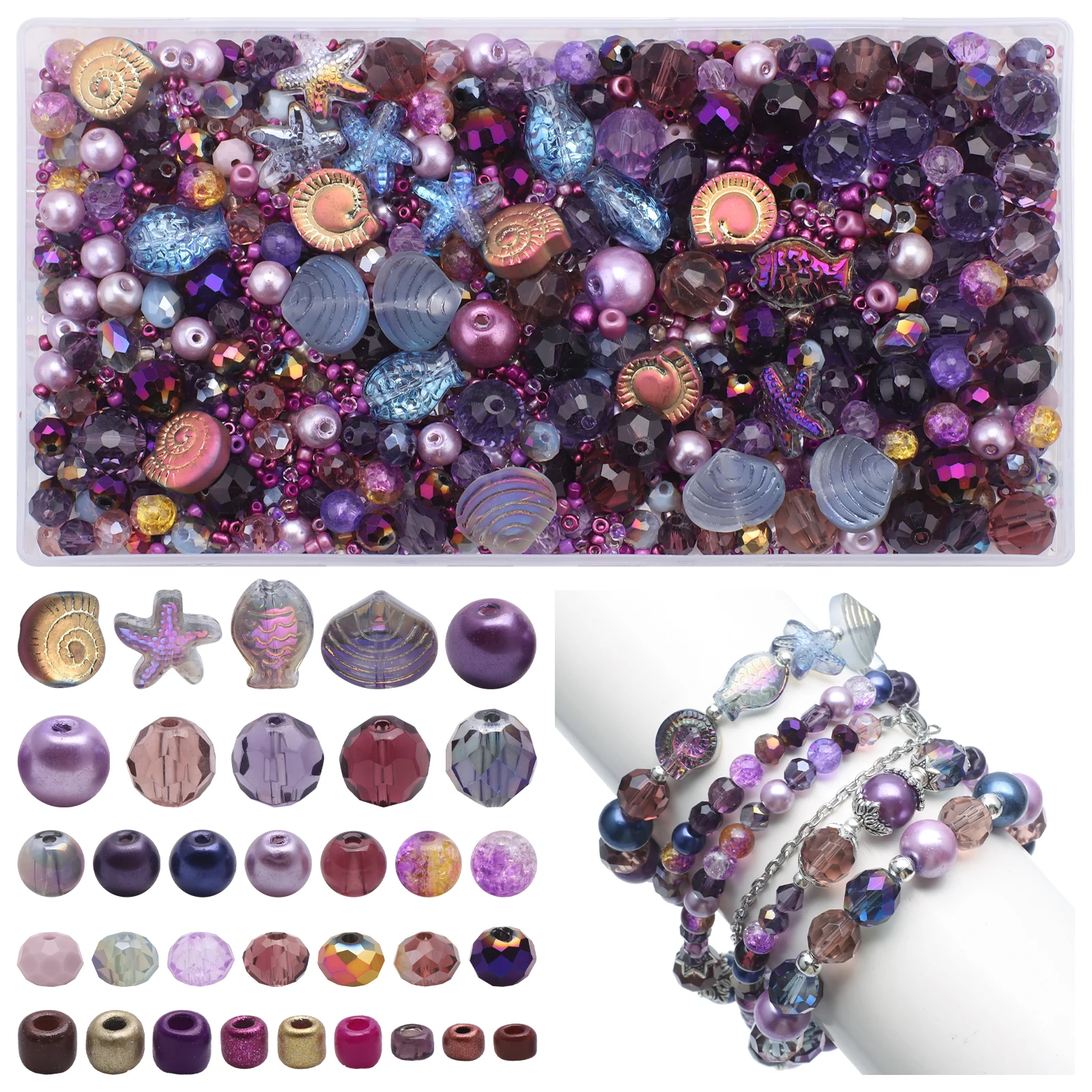 

Random Mixed Purple Crystal Glass Round Beads Seedbeads Starfish/Fish/Snail/Shell Pendants Crafts Jewelry DIY Making Accessories