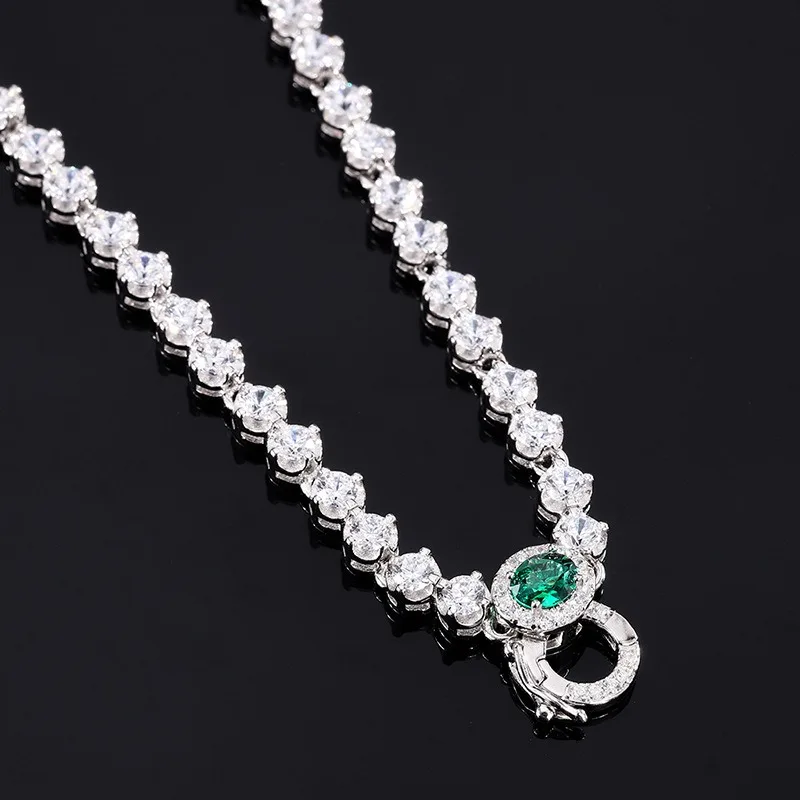 OANA S925 Whole Body Silver Is Suitable For Women'S Hot Selling Simulated Emerald Necklace Universal Buckle Head All-Match Chain