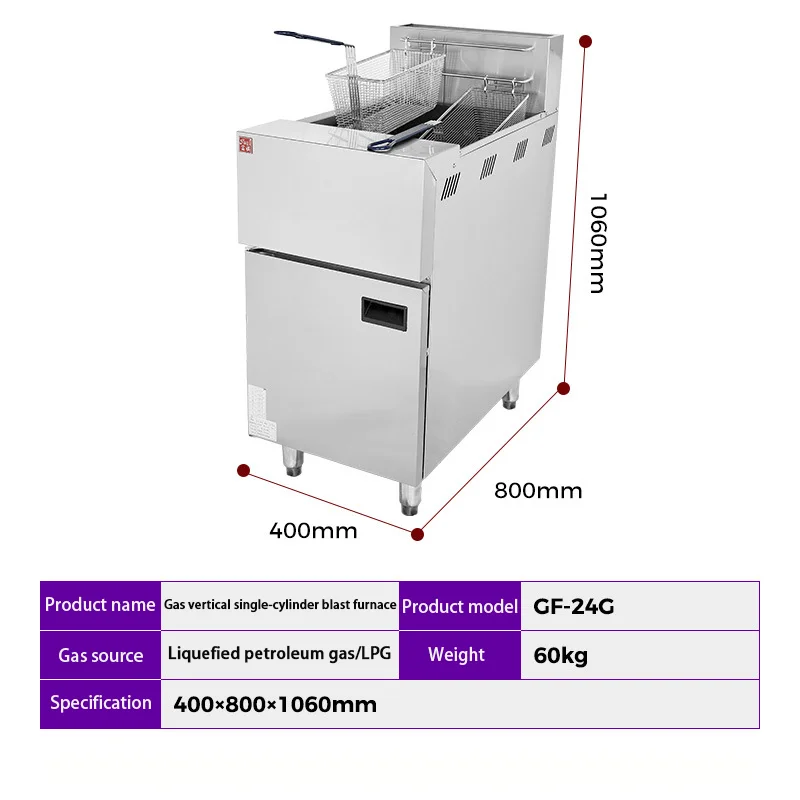 Commercial Vertical Gas Deep Fryer Single Tank Gas Fryer Machine for Restaurant Use for Frying Fries