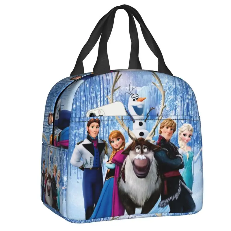 Custom Cartoon Frozen Princess Lunch Bag Waterproof Thermal Cooler Insulated Lunch Box For Women Kids Picnic Food Tote Bags