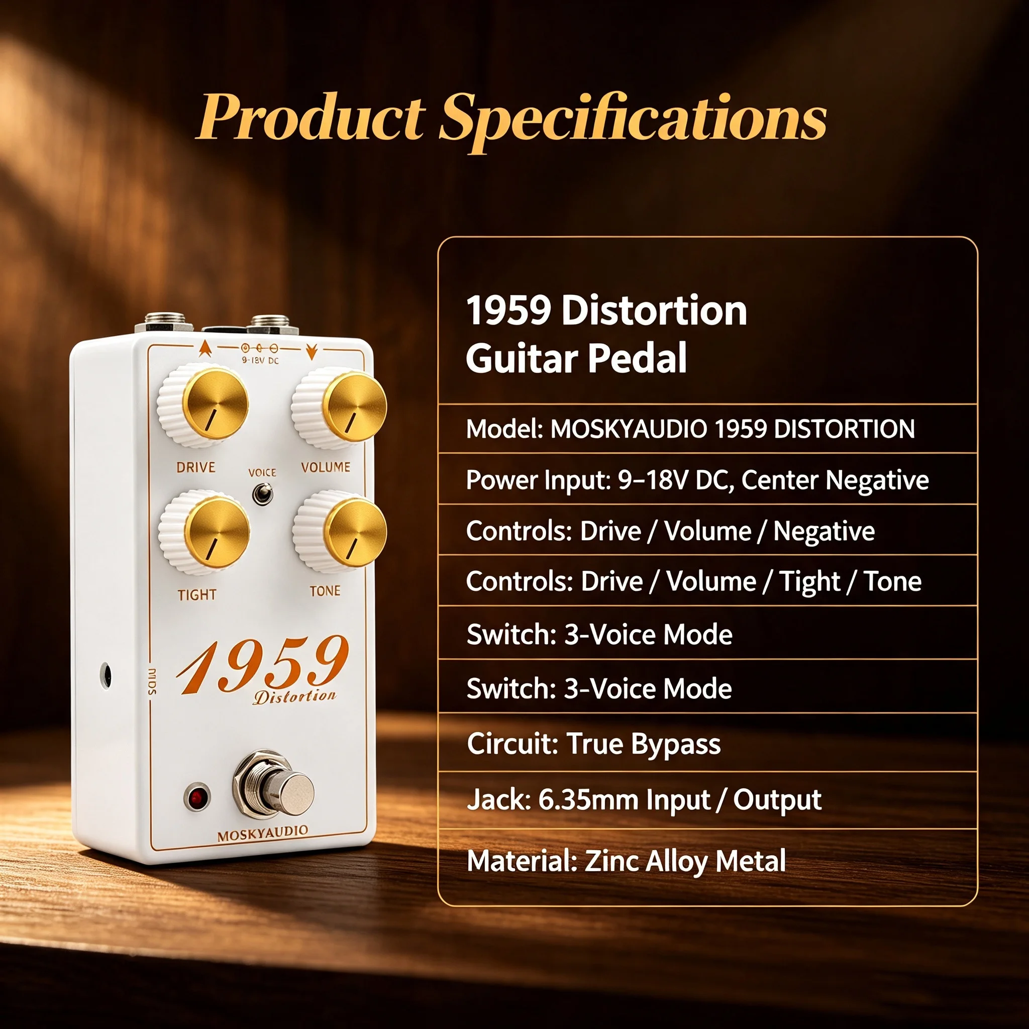 MOSKYAUDIO 1959 Tube Amp Simulator Pedal British-Style Distortion Booster 3 Modes Plexi JCM800 Bluesbreaker for Electric Guitar image 6