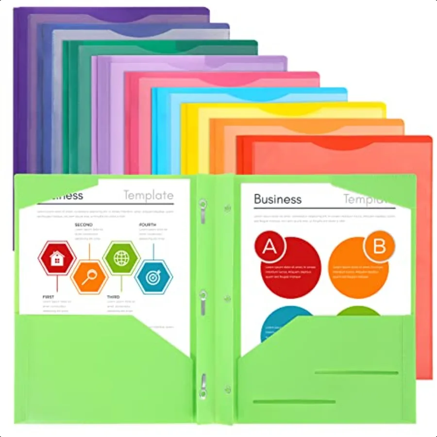 

20 Pack Pocket Folders with Prongs 10 Colors Heavy Duty File Folders with Clear Front Pocket for Letter Size Paper Poly Folders